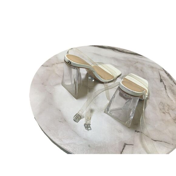 Wild Diva White Clear Strap Square Toe Block Heel Mule Shoes Size 7 4 Inch Heel - Picture 4 of 9